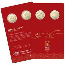 2020 $1 Lunar Series - Year of the Rat 2 Coin Set Carded Coins