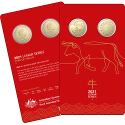 2021 $1 Lunar Series - Year of the Ox 2 Coin Set Carded Coins