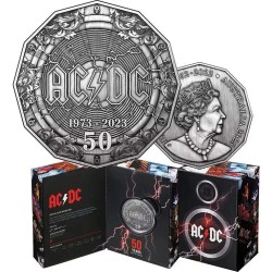 2023 50¢ AC/DC 50th Anniversary 99.9% Silver Antique Proof Coin
