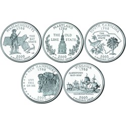 2000 Five Different US State Quarters Brilliant Uncirculated