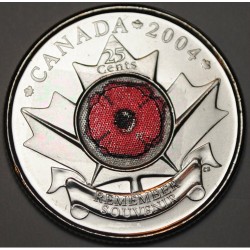 2004 25¢ Canadian Remember Red Poppy Coin