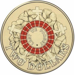 2015 $2 ANZAC Day Lest We Forget War Graves Red Coin Roll
