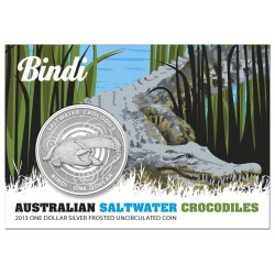 2013 $1 Bindi the Saltwater Crocodile 1oz 99.9% Silver Carded Coin