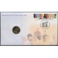 1999 PNC $1 Year of the Older Person Stamp and Coin Cover