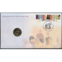 1999 PNC $1 Year of the Older Person Stamp and Coin Cover