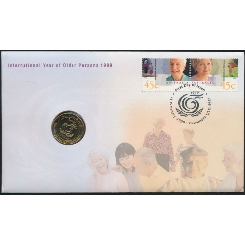 1999 PNC $1 Year of the Older Person Stamp and Coin Cover