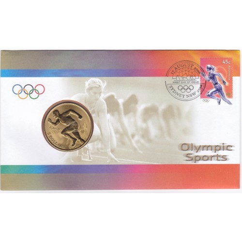 2000 PNC $5 Sydney Olympics (Athletics) Stamp and Coin Cover