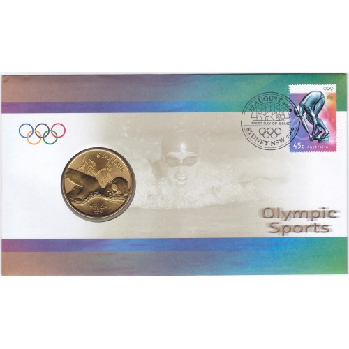 2000 PNC $5 Sydney Olympics (Swimming) Stamp and Coin Cover