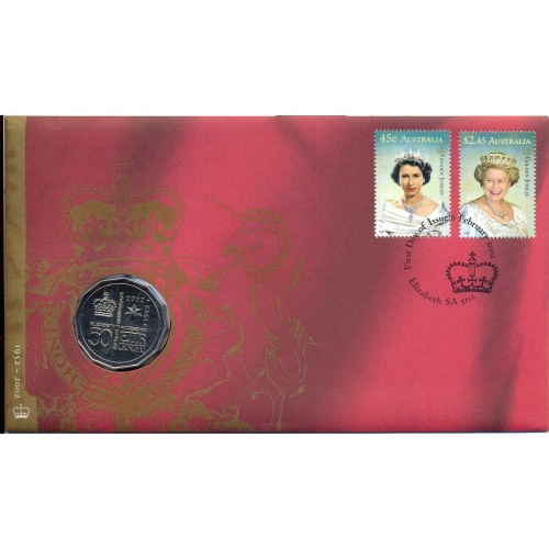 2002 PNC 50c Queen Elizabeth II Accession Stamp and Coin Cover