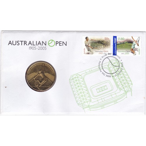 2005 PNC $5 Australian Open 1905 2005 Stamp and Coin Cover