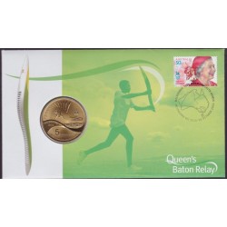 2006 PNC $5 Melbourne Games Queens Baton Relay Stamp and Coin Cover