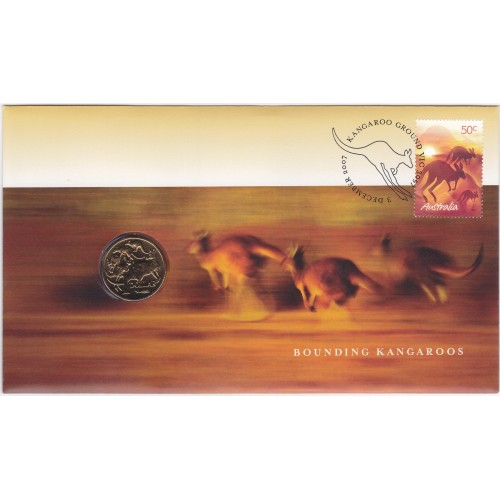 2007 PNC $1 Bounding Kangaroos Stamp and Coin Cover