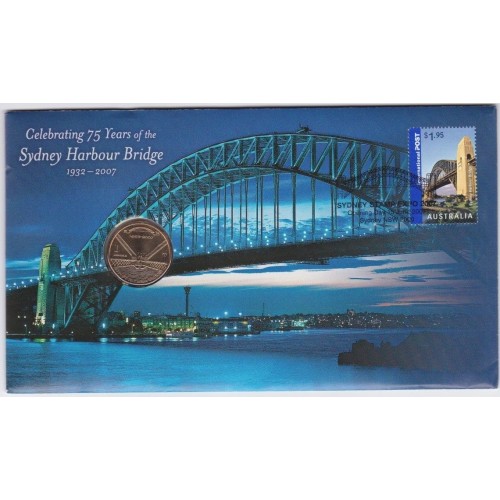 2007 PNC $1 Sydney Harbour Bridge S Mintmark Stamp and Coin Cover