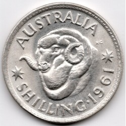 1961 Shilling Queen Elizabeth II Rams Head 50% Silver Coin UNC