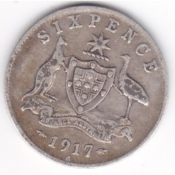 1917 Commonwealth King George V Sixpence 92.5% Silver Coin