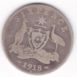1918 Commonwealth King George V Sixpence 92.5% Silver Coin
