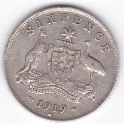 1919 Commonwealth King George V Sixpence 92.5% Silver Coin