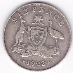 1922 Commonwealth King George V Sixpence 92.5% Silver Coin