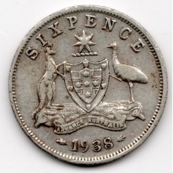 1938 Australia King George VI Sixpence 92.5% Silver Coin