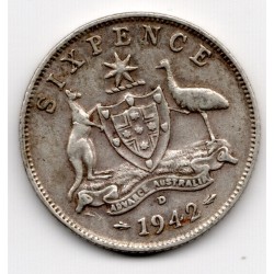 1942 D Australia King George VI Sixpence 92.5% Silver Coin
