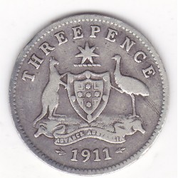 1911 Commonwealth King George V Threepence 92.5% Silver Coin 1911 Commonwealth King George V Threepence 92.5% Silver Coin