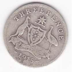 1915 Commonwealth King George V Threepence 92.5% Silver Coin 1915 Commonwealth King George V Threepence 92.5% Silver Coin