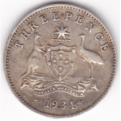 1934 Commonwealth King George V Threepence 92.5% Silver Coin 1934 Commonwealth King George V Threepence 92.5% Silver Coin